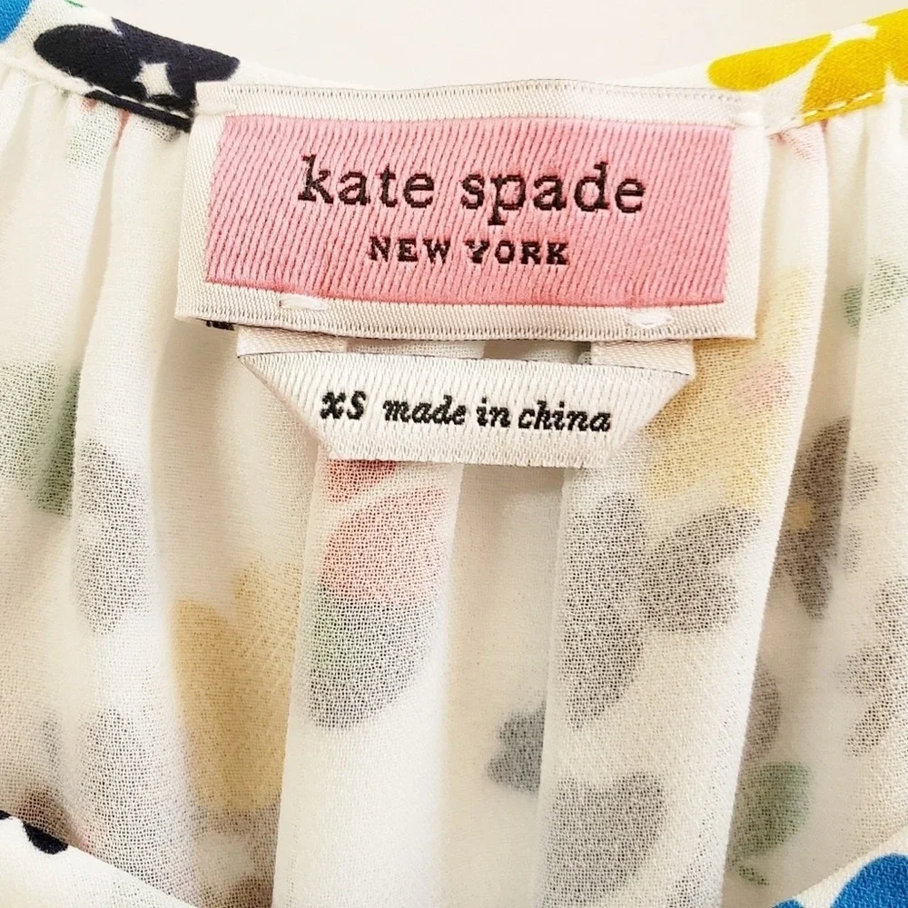 Kate Spade Ivory Sailing‎ Floral Ruffle Blouse Top White Floral Print